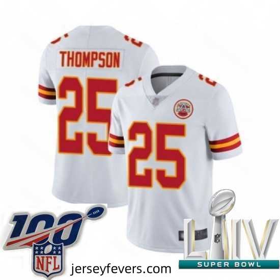 2020 Super Bowl LIV Kansas City Chiefs #25 Darwin Thompson White Vapor Untouchable Limited Player Football Jersey