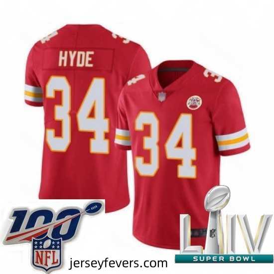 2020 Super Bowl LIV Kansas City Chiefs #34 Carlos Hyde Red Team Color Vapor Untouchable Limited Player Football Jersey