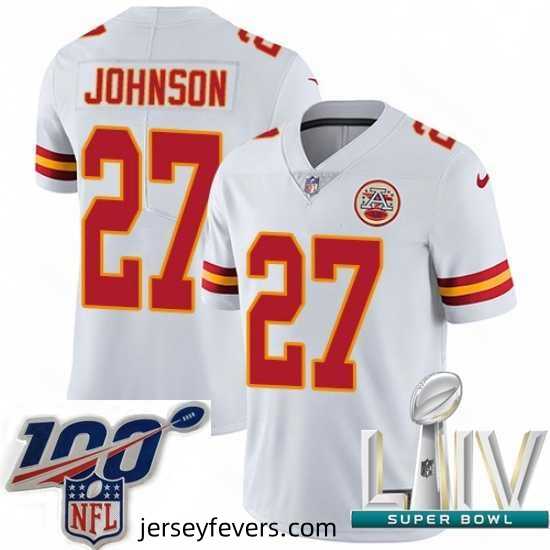 2020 Super Bowl LIV Nike Kansas City Chiefs #27 Larry Johnson White Vapor Untouchable Limited Player NFL Jersey