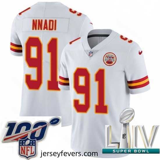 2020 Super Bowl LIV Nike Kansas City Chiefs #91 Derrick Nnadi White Vapor Untouchable Limited Player NFL Jersey