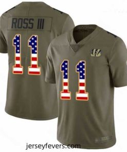 Bengals 11 John Ross III Olive USA Flag Stitched Football Limited 2017 Salute To Service Jersey