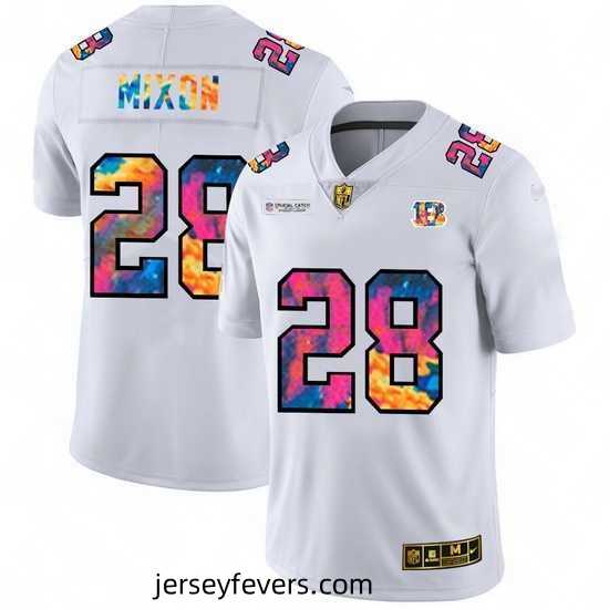 Cincinnati Bengals 28 Joe Mixon White Nike Multi Color 2020 NFL Crucial Catch Limited NFL Jersey