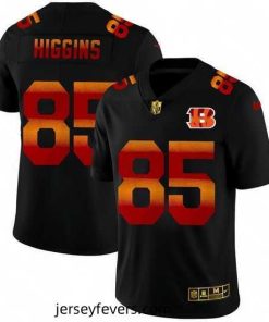 Cincinnati Bengals 85 Tee Higgins Black Nike Red Orange Stripe Vapor Limited NFL Jersey