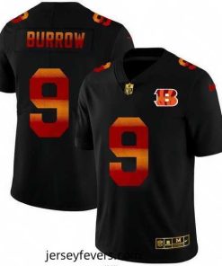 Cincinnati Bengals 9 Joe Burrow Black Nike Red Orange Stripe Vapor Limited NFL Jersey