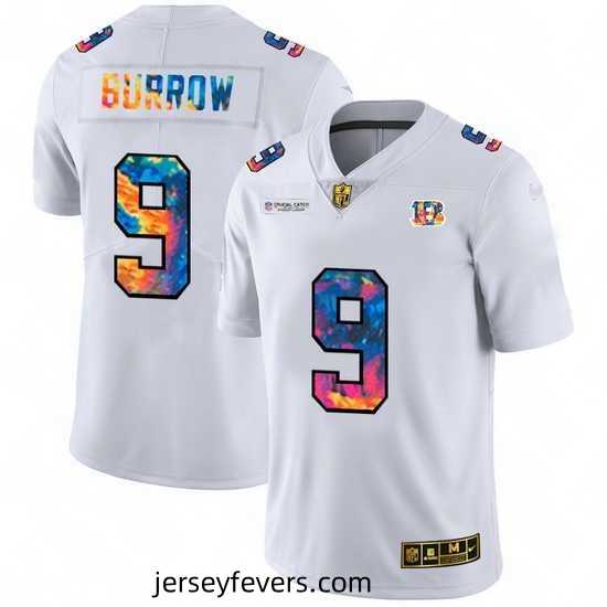 Cincinnati Bengals 9 Joe Burrow White Nike Multi Color 2020 NFL Crucial Catch Limited NFL Jersey