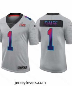 Cincinnati Bengals 1 Ja 27Marr Chase 2022 Grey Super Bowl LVI Limited Stitched Jersey