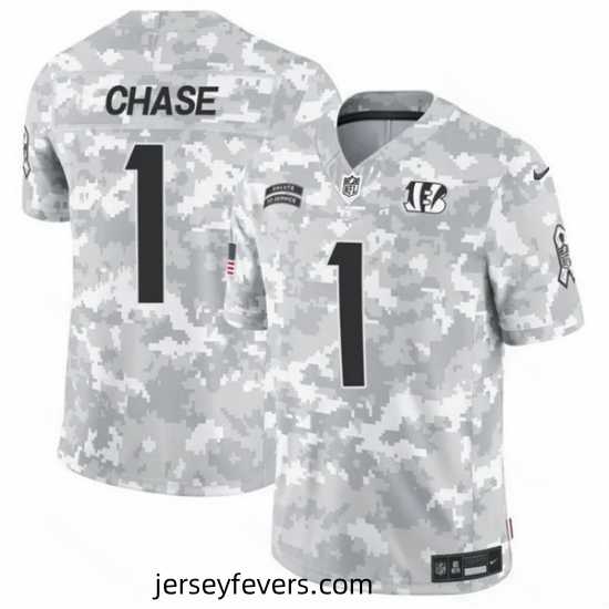 Cincinnati Bengals 1 Ja 27Marr Chase 2024 F.U.S.E Arctic Camo Salute To Service Limited Stitched Football Jersey