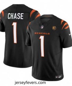 Cincinnati Bengals 1 Ja 27Marr Chase Black 2023 F.U.S.E  With John Madden Patch Vapor Limited Stitched Football Jersey