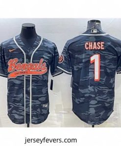 Cincinnati Bengals 1 Ja 27Marr Chase Grey Camo With Patch Cool Base Stitched Baseball Jersey