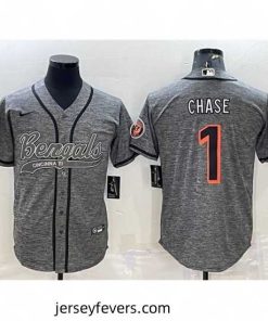 Cincinnati Bengals 1 Ja 27Marr Chase Grey With Patch Cool Base Stitched Baseball Jersey