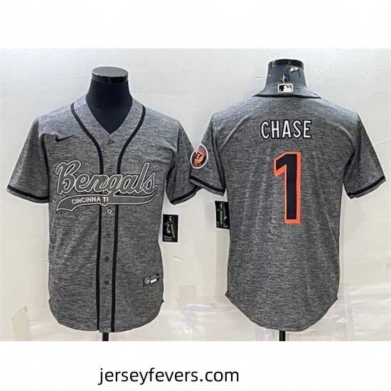 Cincinnati Bengals 1 Ja 27Marr Chase Grey With Patch Cool Base Stitched Baseball Jersey