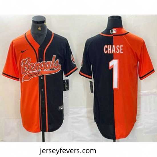 Cincinnati Bengals 1 JaMarr Chase Orange Black Two Tone Cool Base Stitched Baseball Jersey