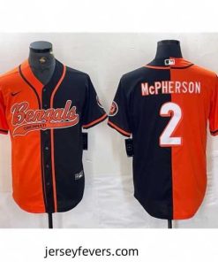 Cincinnati Bengals 2 Evan McPherson Black Orange Split With Patch Cool Base Stitched Baseball Jersey