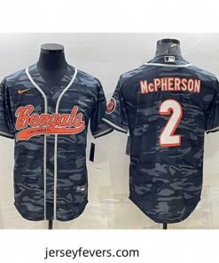 Cincinnati Bengals 2 Evan McPherson Grey Camo With Patch Cool Base Stitched Baseball Jersey