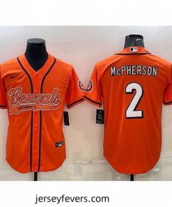 Cincinnati Bengals 2 Evan McPherson Orange With Patch Cool Base Stitched Baseball Jersey