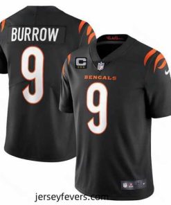 Cincinnati Bengals 2022 #9 Joe Burrow Black With 3-star C Patch Vapor Limited Stitched NFL Jersey