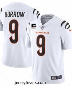 Cincinnati Bengals 2022 #9 Joe Burrow White With 3-star C Patch Vapor Limited Stitched NFL Jersey