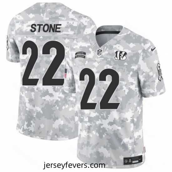 Cincinnati Bengals 22 Geno Stone 2024 F.U.S.E Arctic Camo Salute To Service Limited Stitched Football Jersey