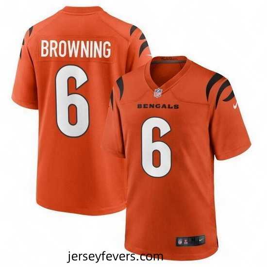 Cincinnati Bengals 6 Jake Browning Orange Stitched Game Jersey
