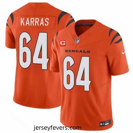 Cincinnati Bengals 64 Ted Karras Orange 2024 F.U.S.E With 3 Star C Patch Vapor Untouchable Limited Stitched Jersey