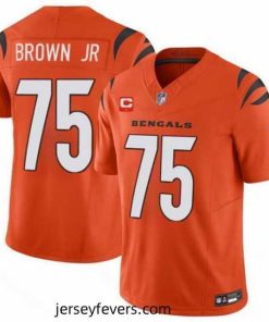 Cincinnati Bengals 75 Orlando Brown Jr  Orange 2024 F.U.S.E With 1 Star C Patch Vapor Untouchable Limited Stitched Jersey