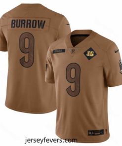 Cincinnati Bengals 9 Joe Burrow 2023 Brown Salute To Service Limited Stitched Jersey