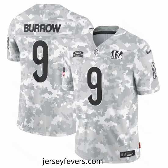 Cincinnati Bengals 9 Joe Burrow 2024 Arctic Camo Salute To Service Limited Stitched Football Jersey