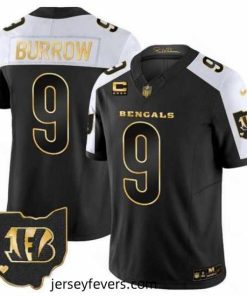 Cincinnati Bengals 9 Joe Burrow Black 2023 F.U.S.E With 4 Star C Patch Gold Vapor Untouchable Limited Stitched Jersey
