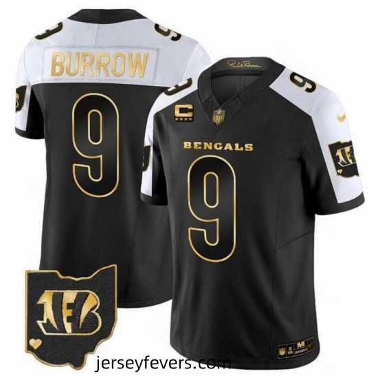 Cincinnati Bengals 9 Joe Burrow Black 2023 F.U.S.E With 4 Star C Patch Gold Vapor Untouchable Limited Stitched Jersey