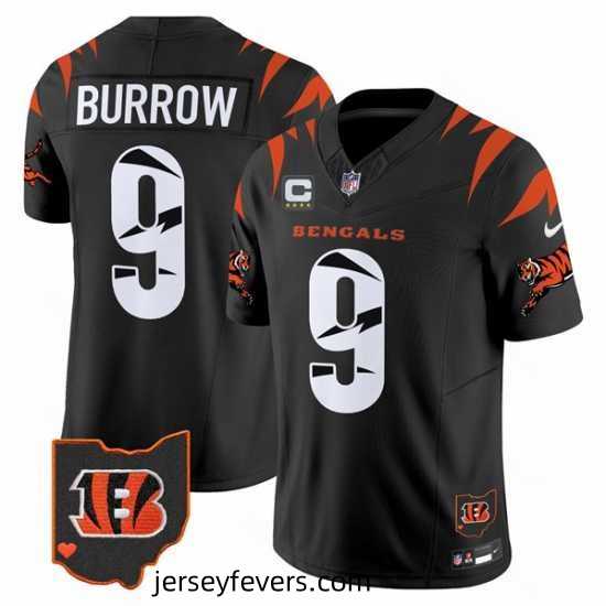 Cincinnati Bengals 9 Joe Burrow Black F.U.S.E With 4 Star C Patch Special Vapor Untouchable Limited Stitched Football Jersey