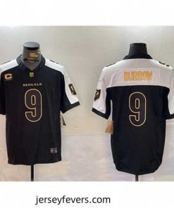Cincinnati Bengals 9 Joe Burrow Black Gold 2024 F.U.S.E With 4 Star C Patch Limited Stitched Football Jersey