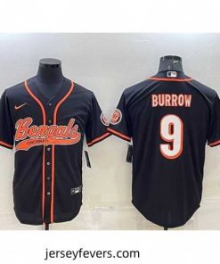 Cincinnati Bengals 9 Joe Burrow Black With Patch Cool Base Stitched Baseball Jersey
