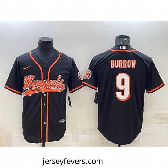 Cincinnati Bengals 9 Joe Burrow Black With Patch Cool Base Stitched Baseball Jersey
