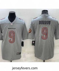 Cincinnati Bengals 9 Joe Burrow Gray With Patch Atmosphere Fashion Stitched Jersey