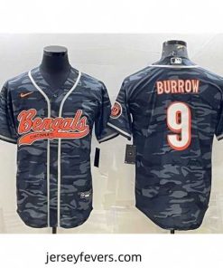 Cincinnati Bengals 9 Joe Burrow Grey Camo With Patch Cool Base Stitched Baseball Jersey