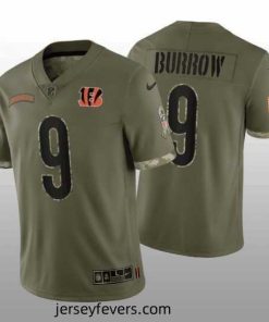 Cincinnati Bengals 9 Joe Burrow Olive 2022 Salute To Service Limited Stitched Jersey
