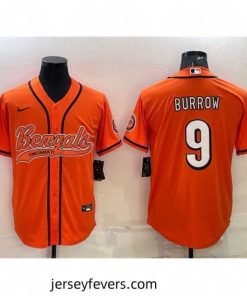 Cincinnati Bengals 9 Joe Burrow Orange With Patch Cool Base Stitched Baseball Jersey