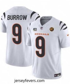 Cincinnati Bengals 9 Joe Burrow White 2023 F.U.S.E  With 4 Star C Patch And John Madden Patch Vapor Limited Stitched Football Jersey