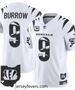 Cincinnati Bengals 9 Joe Burrow White F.U.S.E  With 4 Star C Patch Special Vapor Untouchable Limited Stitched Football Jersey 1