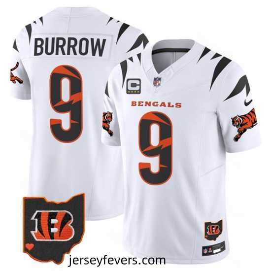 Cincinnati Bengals 9 Joe Burrow White F.U.S.E With 4 Star C Patch Special Vapor Untouchable Limited Stitched Football Jersey