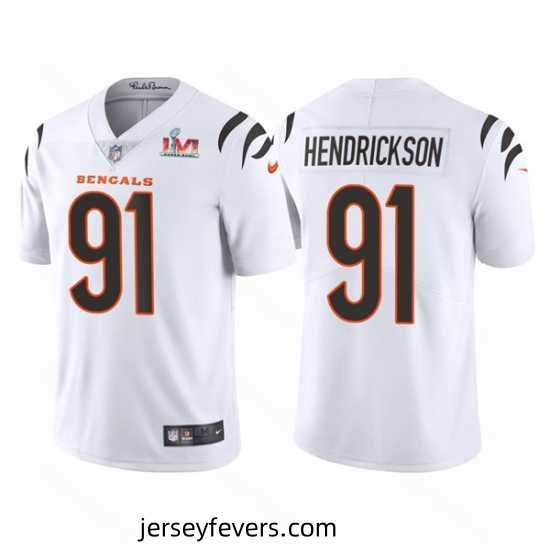 Cincinnati Bengals 91 Trey Hendrickson 2022 White Super Bowl LVI Vapor Limited Stitched Jersey