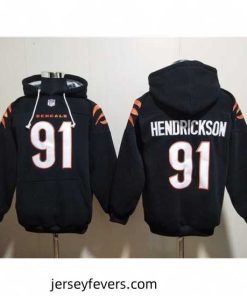 Cincinnati Bengals 91 Trey Hendrickson Black Pullover Hoodie