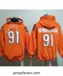Cincinnati Bengals 91 Trey Hendrickson Orange Pullover Hoodie