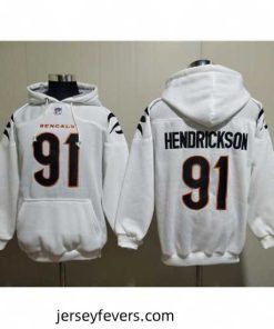 Cincinnati Bengals 91 Trey Hendrickson White Pullover Hoodie