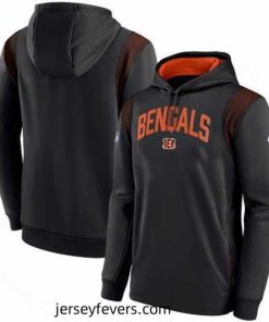 Cincinnati Bengals Black Sideline Stack Performance Pullover Hoodie 001