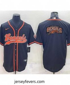 Cincinnati Bengals Black Team Big Logo With Patch Cool Base Stitched Baseball Jersey