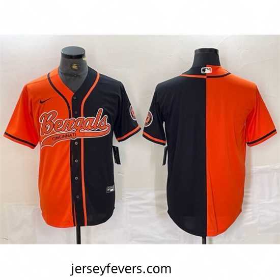 Cincinnati Bengals Blank Black Orange Split With Patch Cool Base Stitched Baseball Jersey
