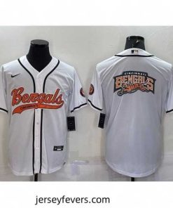 Cincinnati Bengals White Team Big Logo With Patch Cool Base Stitched Baseball Jersey