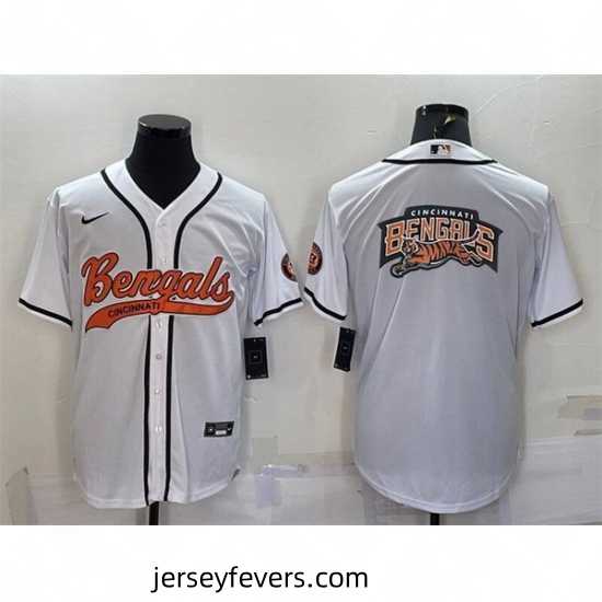Cincinnati Bengals White Team Big Logo With Patch Cool Base Stitched Baseball Jersey