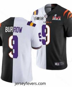 Cincinnati Bengals X LSU Tigers 9 Joe Burrow 2022 White Black Split Super Bowl LVI Stitched Jerse